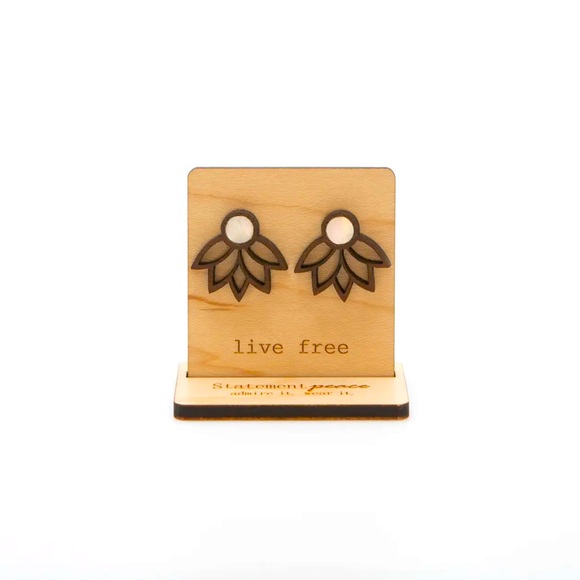 Statement Peace Lotus Pearl Stud Earrings - Picture 1 of 1